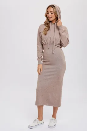 Tasha - Hoodie Sweater Midi Dress Latte