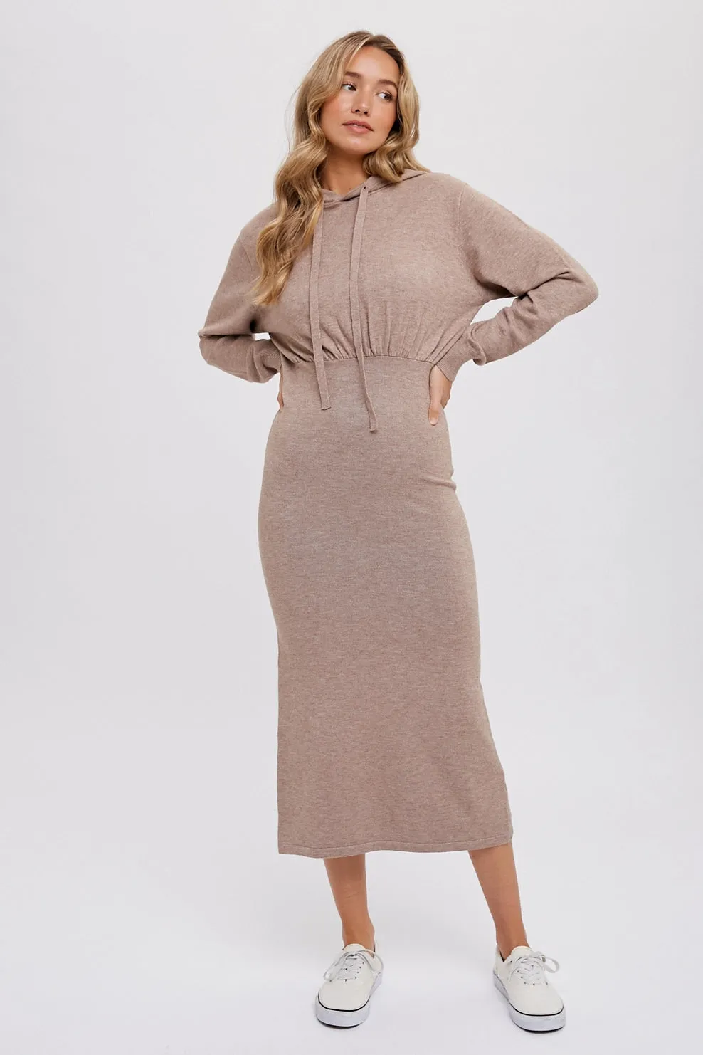 Tasha - Hoodie Sweater Midi Dress Latte