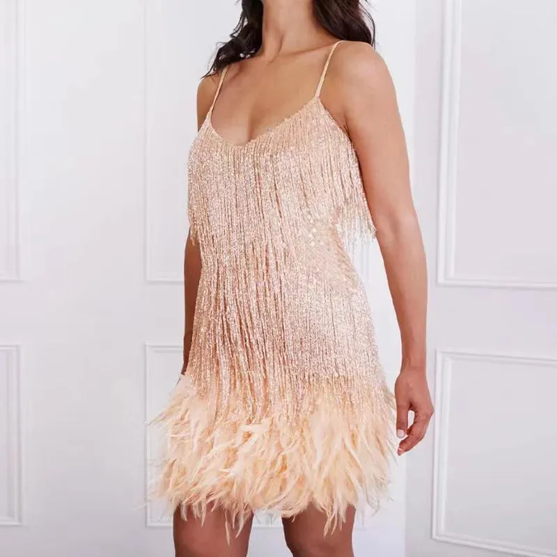 Tassels Sequins & Feathers Mini Dress