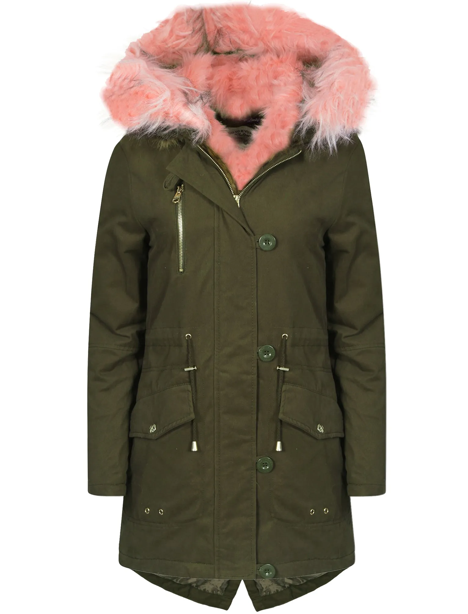 Teegan Parka Jacket in Khaki with Detachable Peachy Keen Fur Hood - Tokyo Laundry