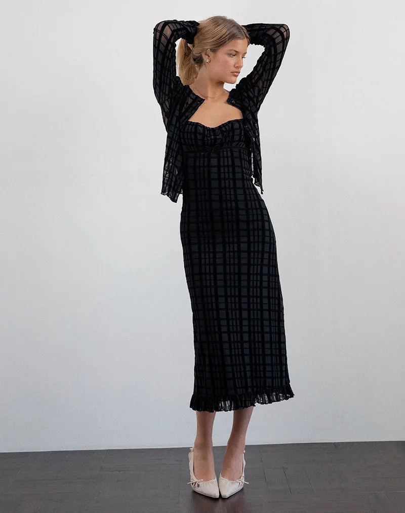 THE NATEDA DRESS - TONAL CHECK FLOCK BLACK