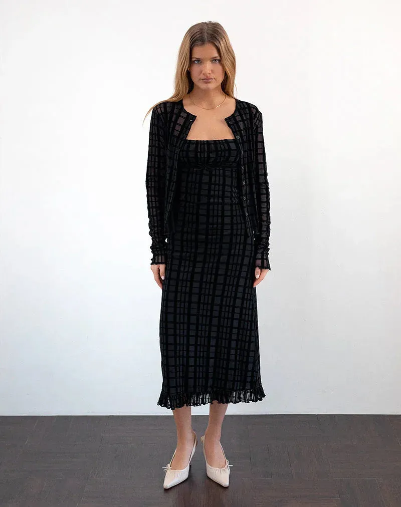 THE NATEDA DRESS - TONAL CHECK FLOCK BLACK