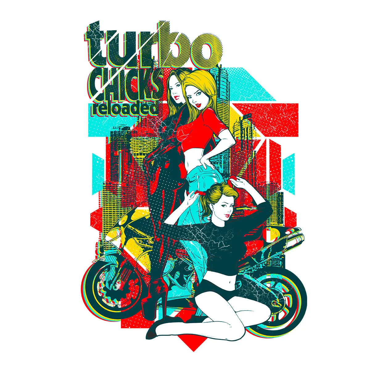 Three Turbo Chicks Black Tank Top