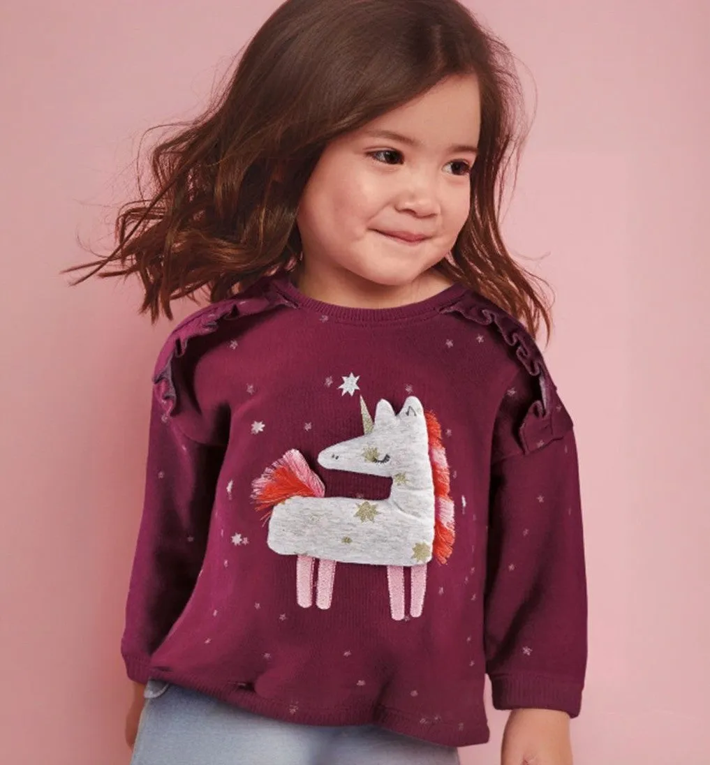 Toddler Girl's Unicorn Print Casual Pullover Sweatshirt