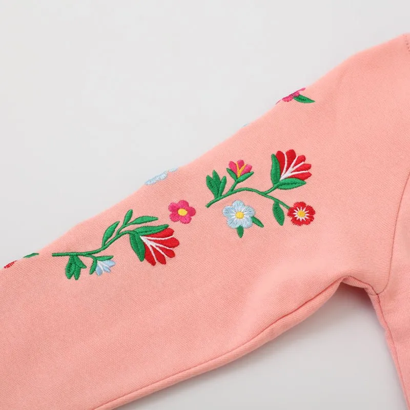 Toddler/Kid Girl's Floral Embroidery Long Sleeve Pink Sweatshirt