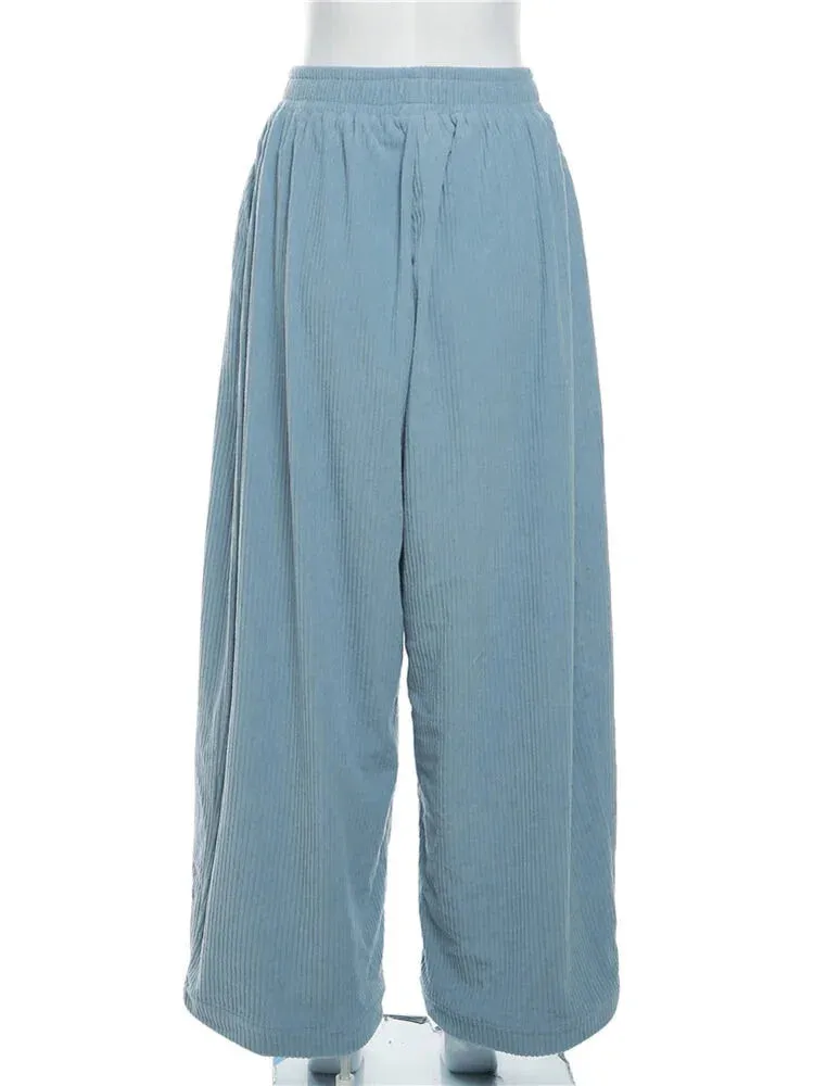 Trendy High-Waisted Corduroy Trousers for Modern Women