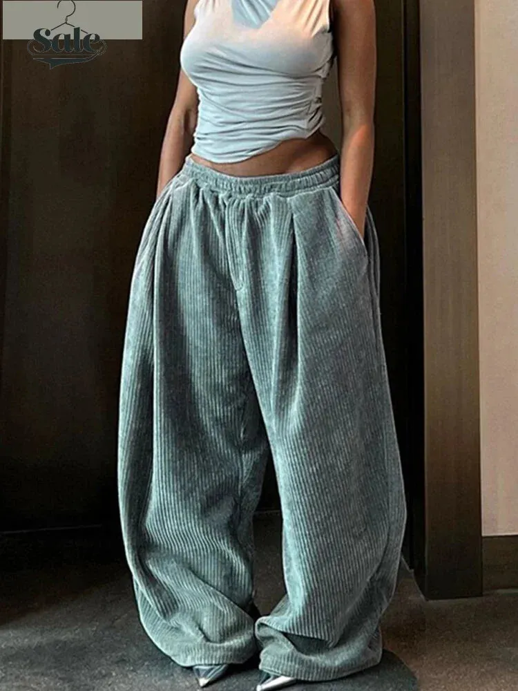 Trendy High-Waisted Corduroy Trousers for Modern Women