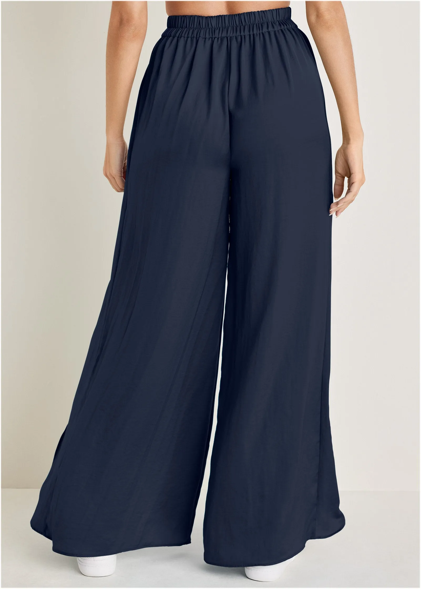 Tulip Hem Wide Leg Pants  - Navy