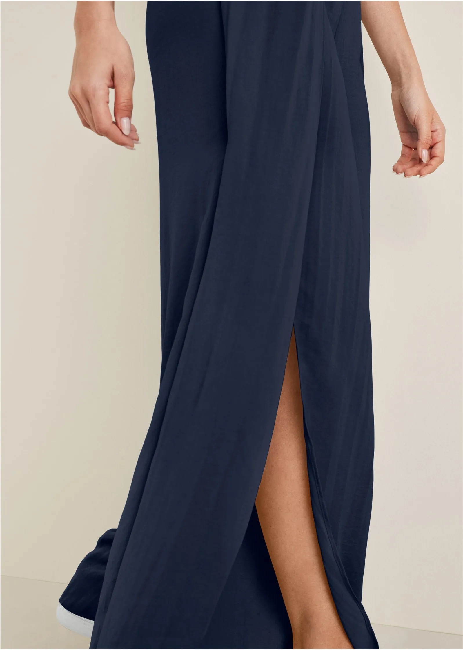 Tulip Hem Wide Leg Pants  - Navy