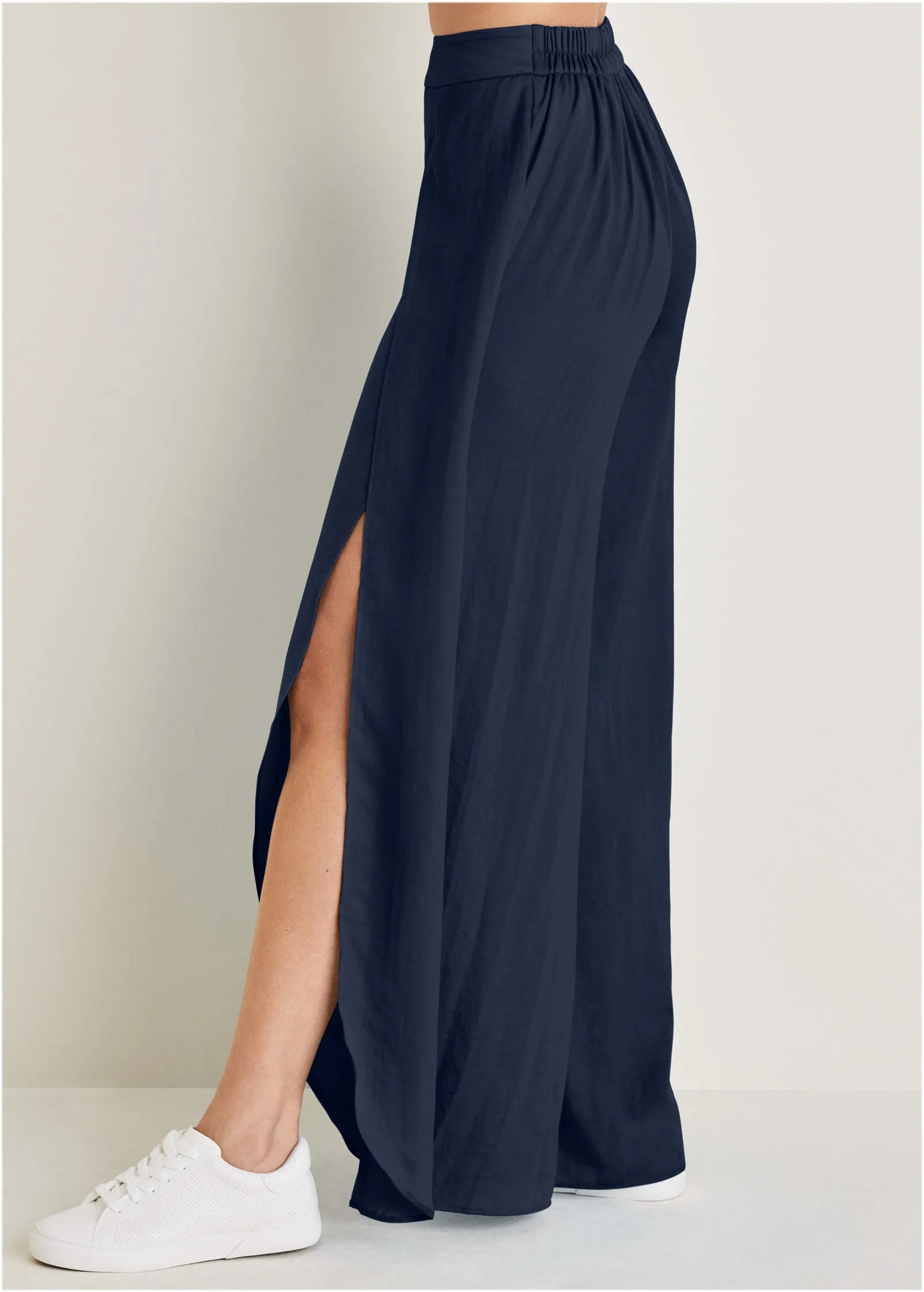 Tulip Hem Wide Leg Pants  - Navy