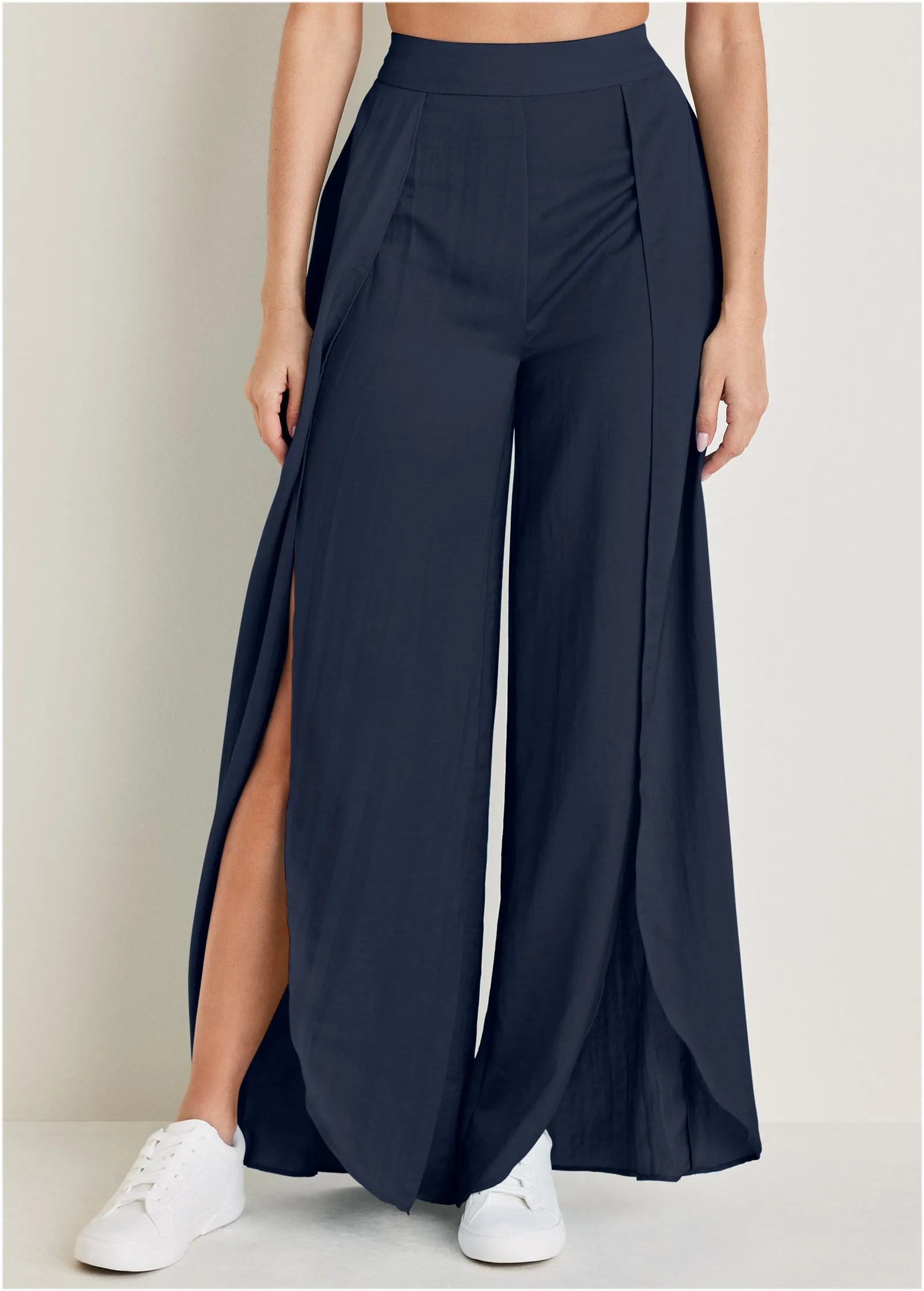 Tulip Hem Wide Leg Pants  - Navy