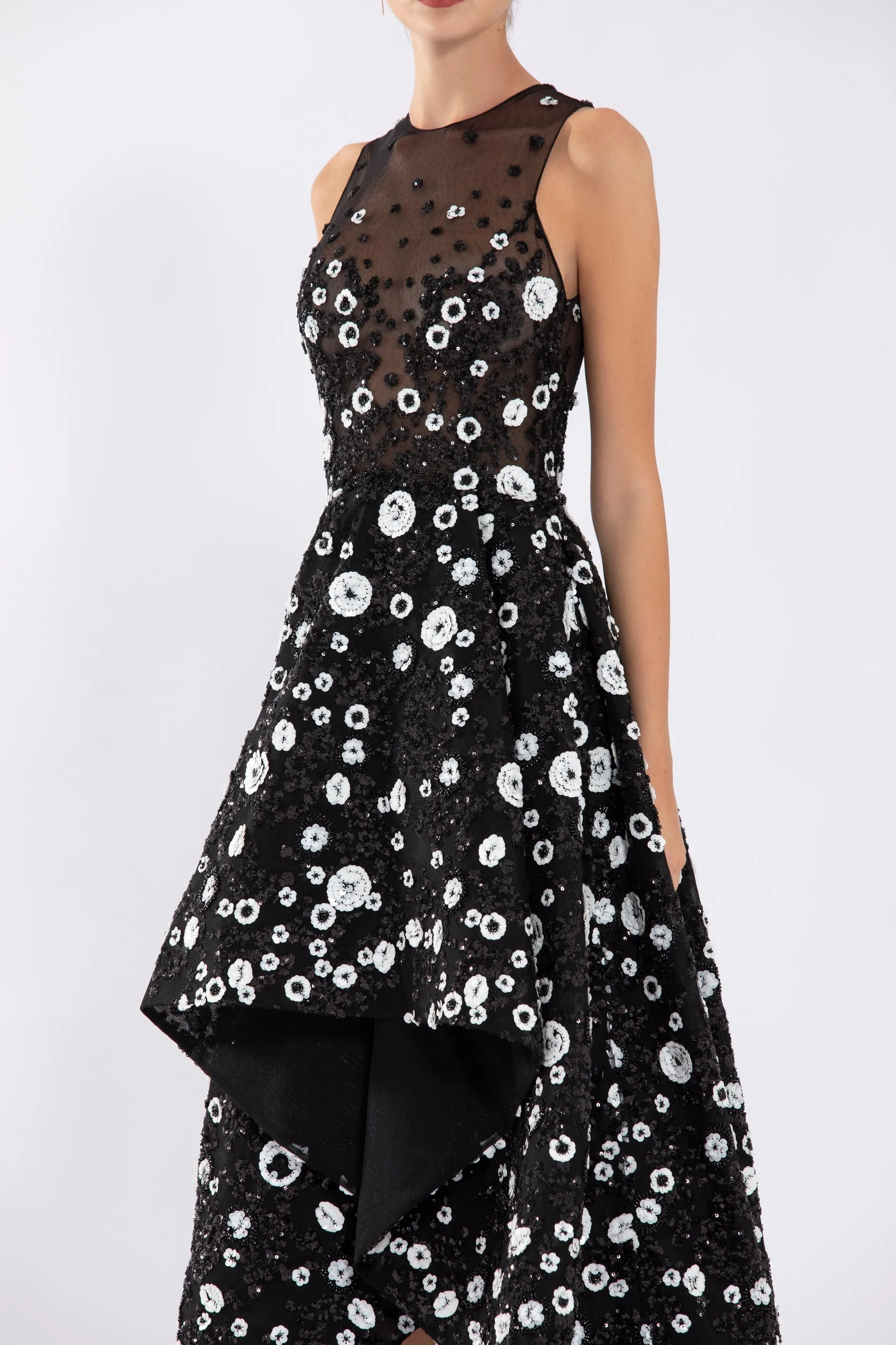 Tulle, high-low dress with dotted beading