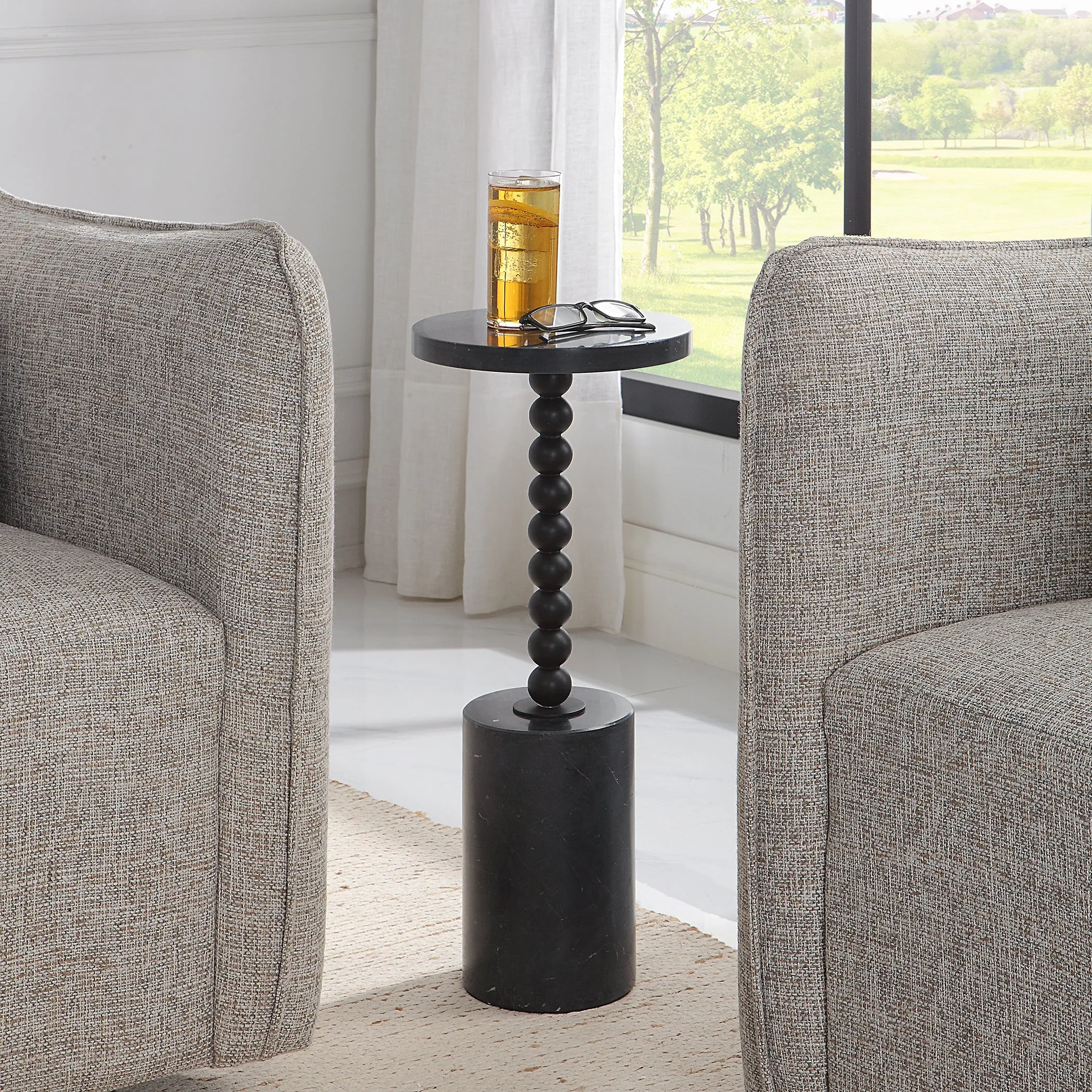 Uttermost Bead Black Marble Drink Table