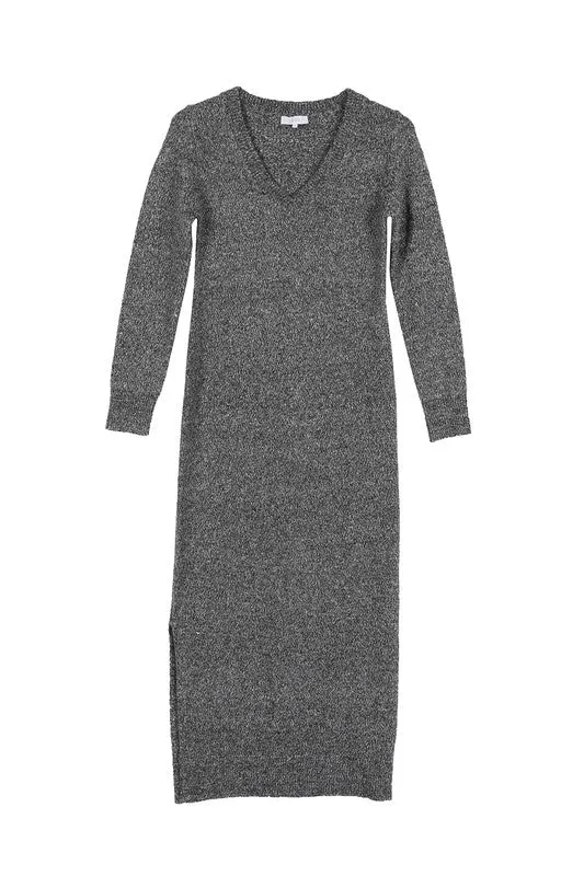 V-neck sweater maxi dress with slit