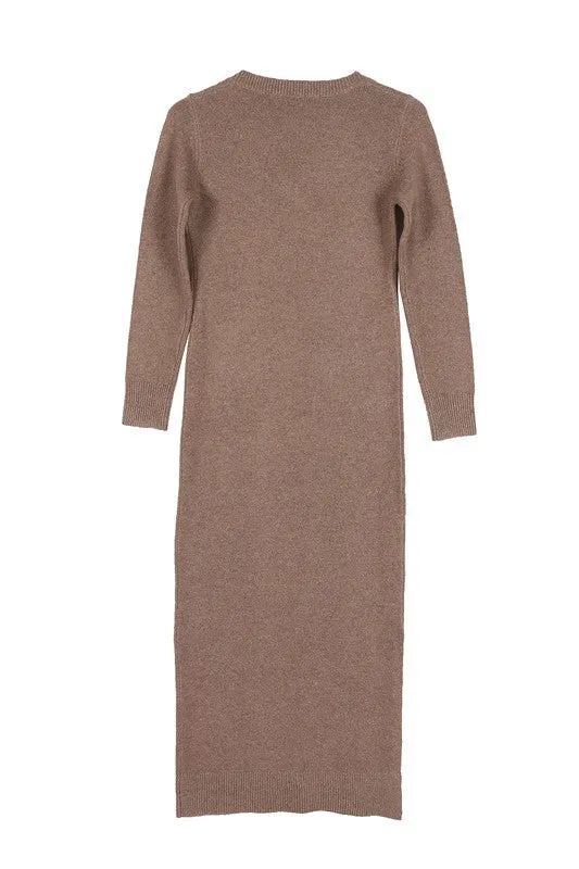 V-neck sweater maxi dress with slit