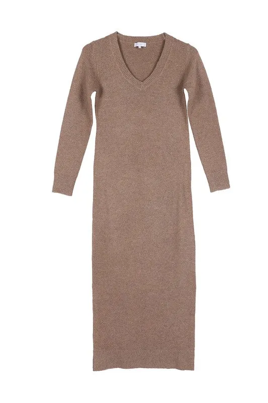 V-neck sweater maxi dress with slit