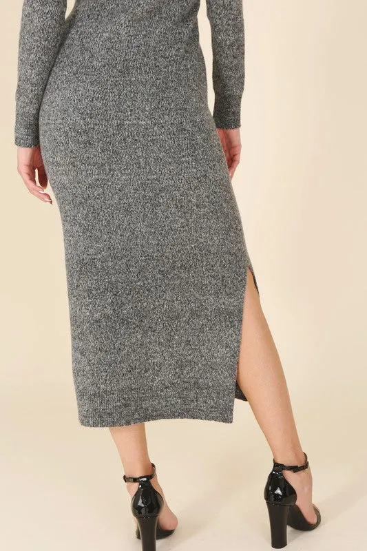 V-neck sweater maxi dress with slit