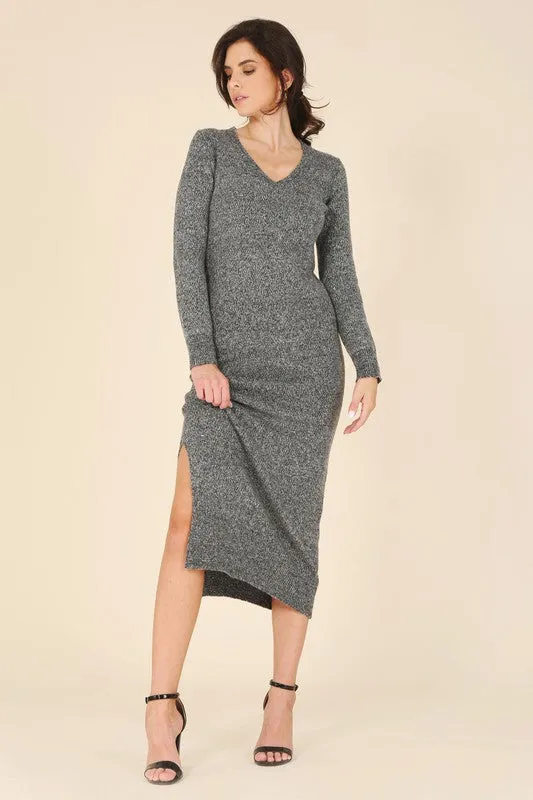 V-neck sweater maxi dress with slit