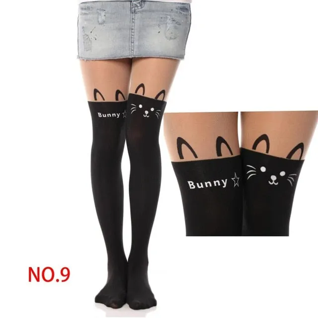 VenusFox 20 Styles Women Print Cartoon Cat Pattern Tights Pantyhose Stockings