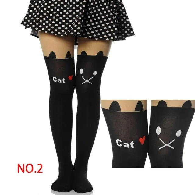 VenusFox 20 Styles Women Print Cartoon Cat Pattern Tights Pantyhose Stockings