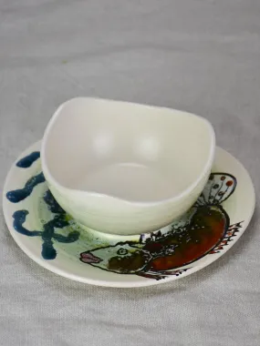 Vintage French hand painted fish service bowl 7½"