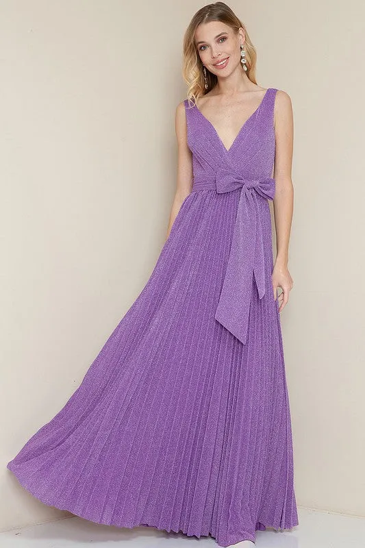 Violet Sparkle V Neck Pleated Maxi Dress