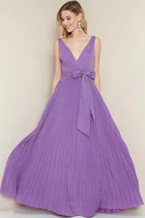 Violet Sparkle V Neck Pleated Maxi Dress