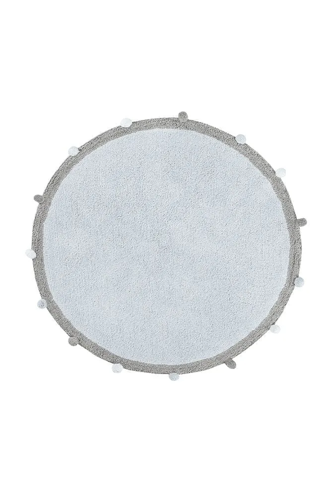 WASHABLE ROUND RUG BUBBLY BLUE - GREY