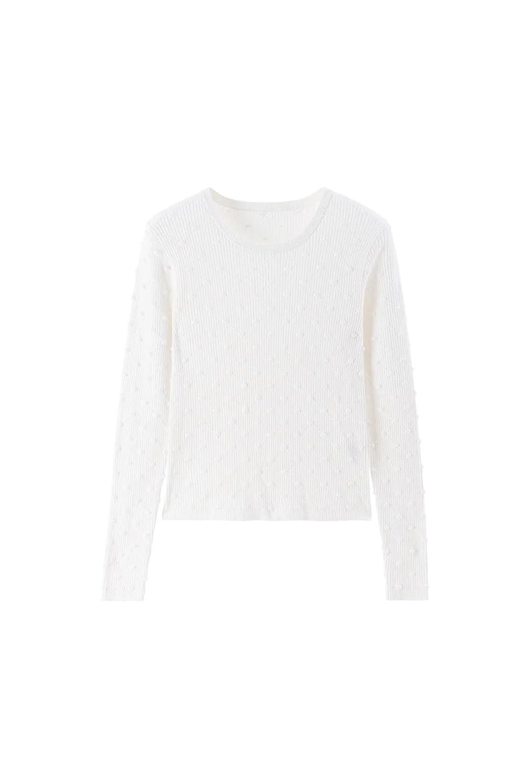 White Check Pattern Jacquard Round Neck Wool Sweater