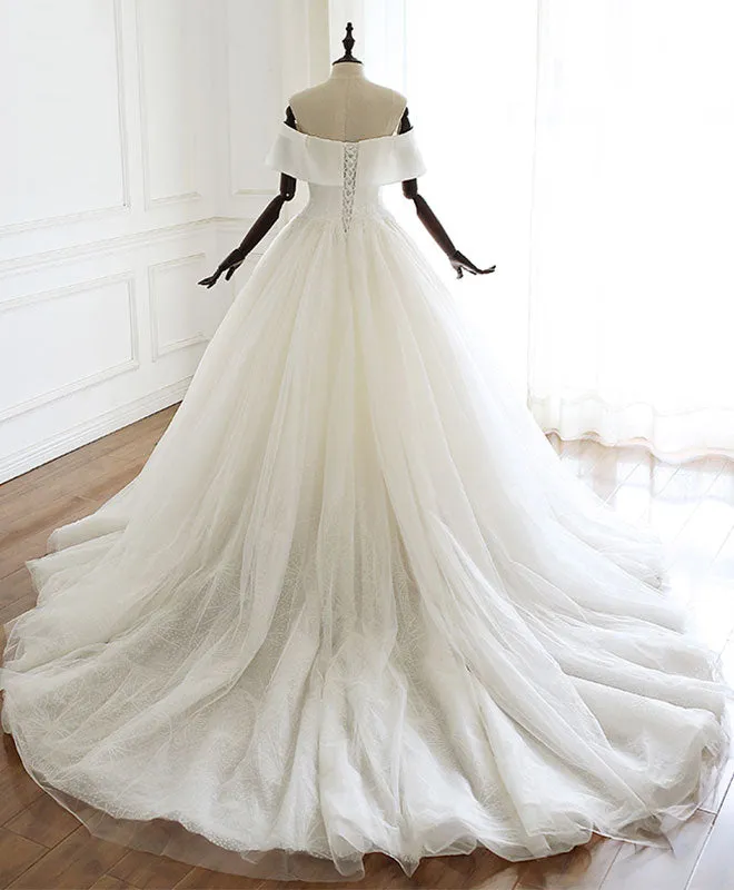 White Tulle Long Prom Dress White Tulle Wedding Dress