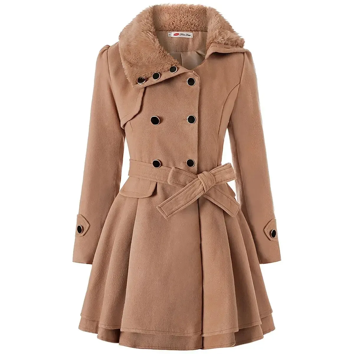 Wish New Women's Slimming Medium-length Woolen Coat Thickened Double-breasted Overcoat Women's Clothing