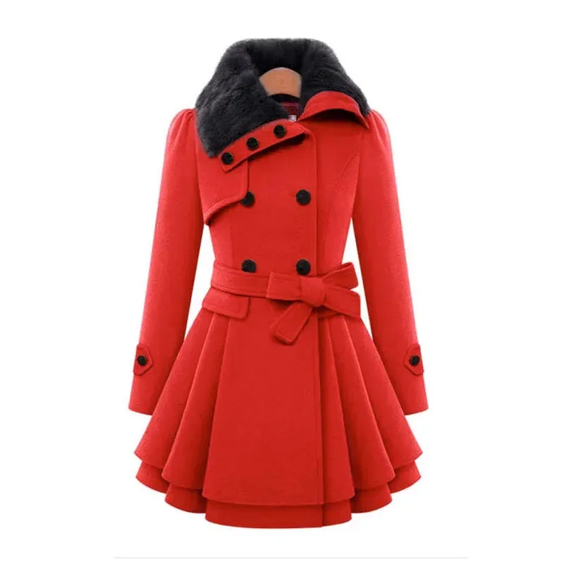 Wish New Women's Slimming Medium-length Woolen Coat Thickened Double-breasted Overcoat Women's Clothing