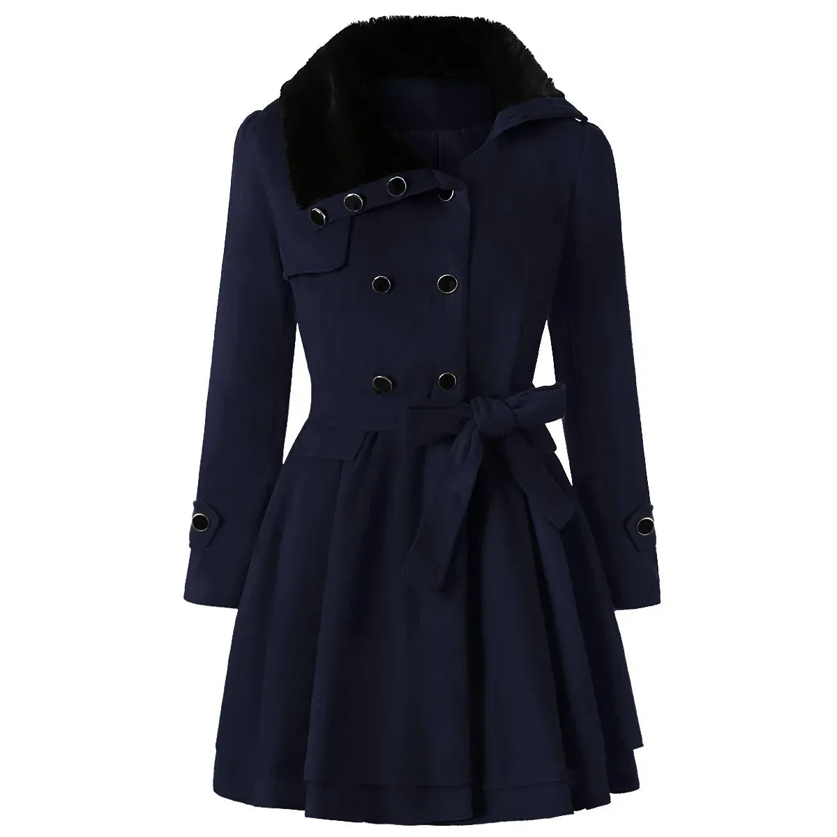 Wish New Women's Slimming Medium-length Woolen Coat Thickened Double-breasted Overcoat Women's Clothing