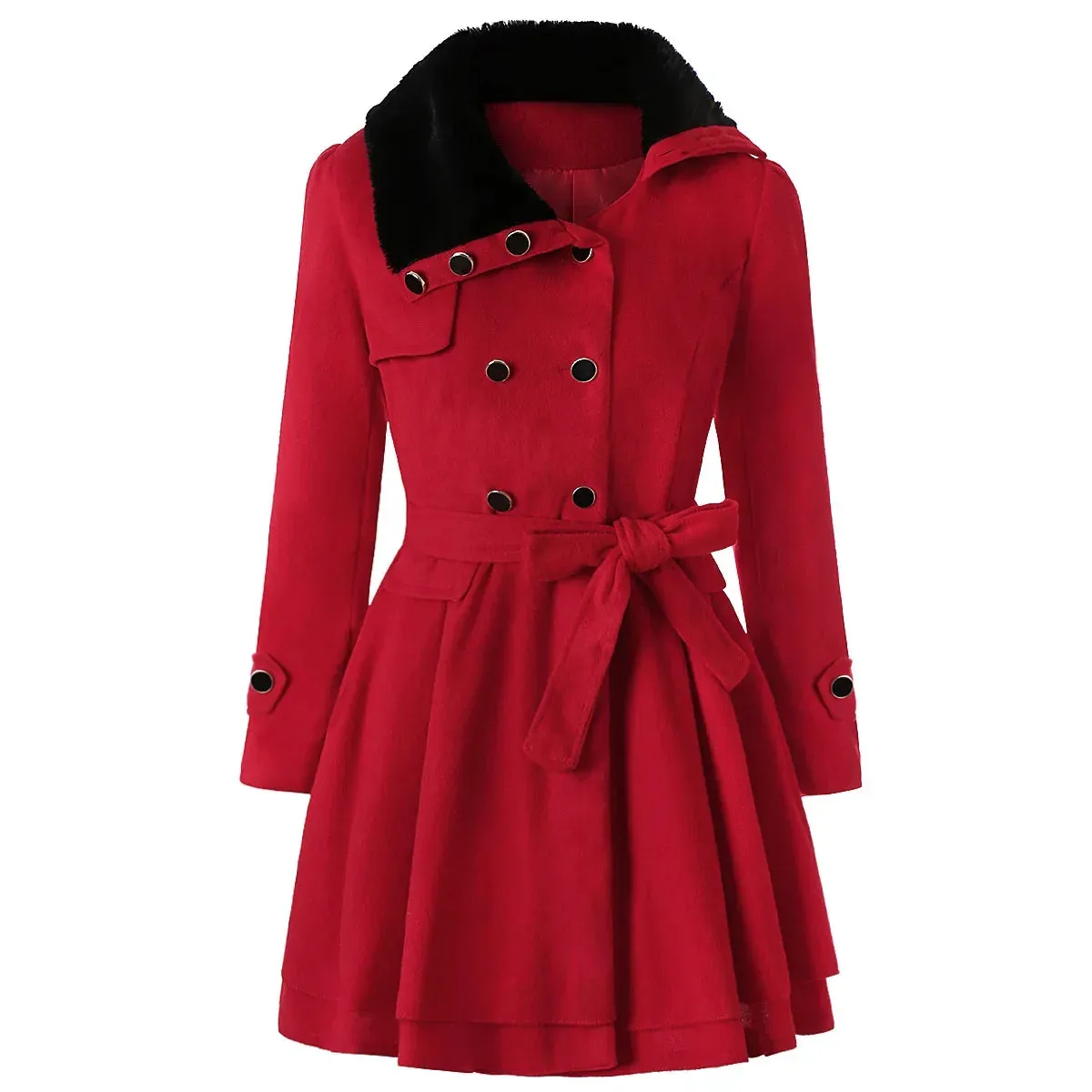 Wish New Women's Slimming Medium-length Woolen Coat Thickened Double-breasted Overcoat Women's Clothing