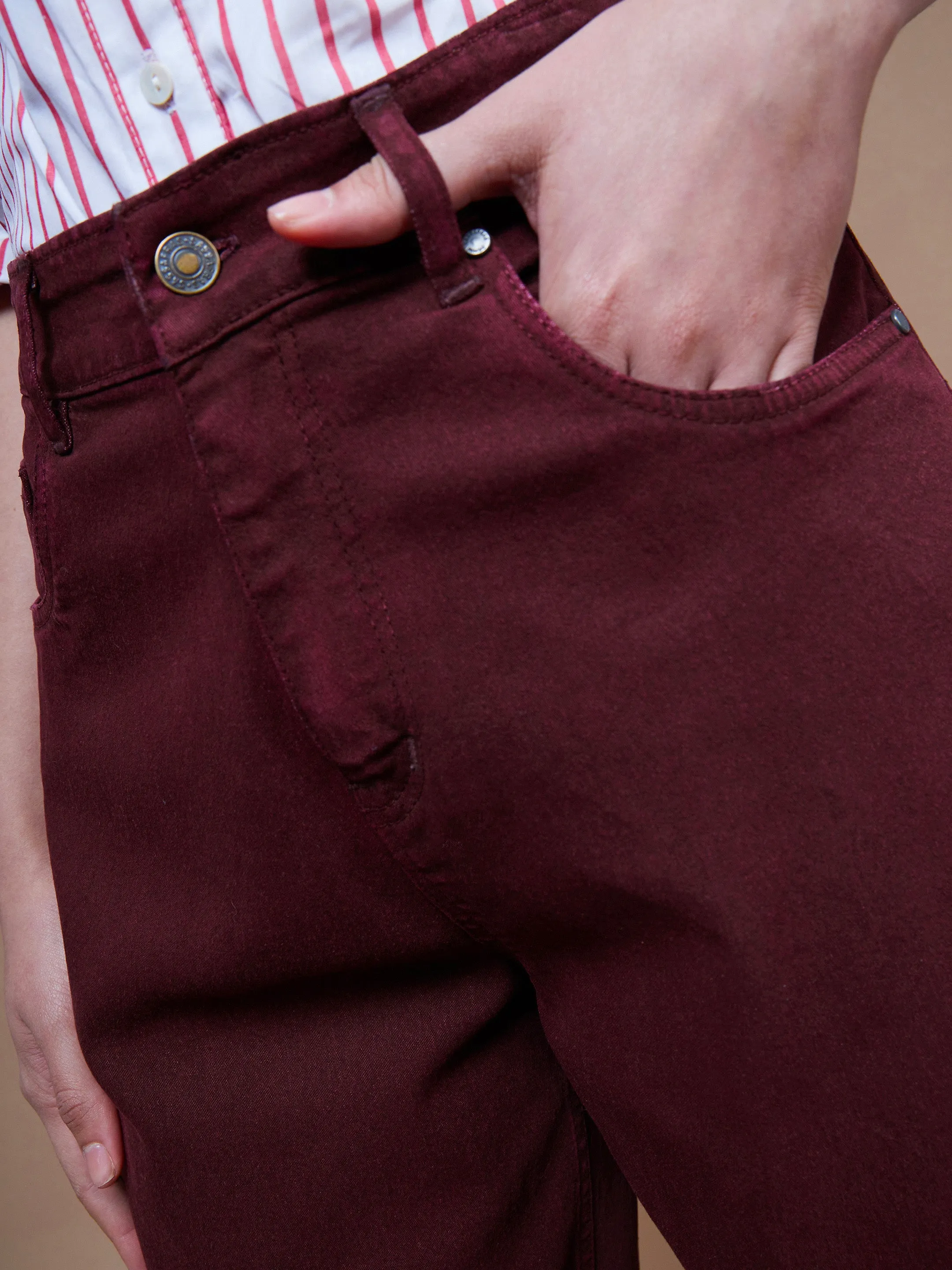 Women Burgundy Balloon Fit Jeans