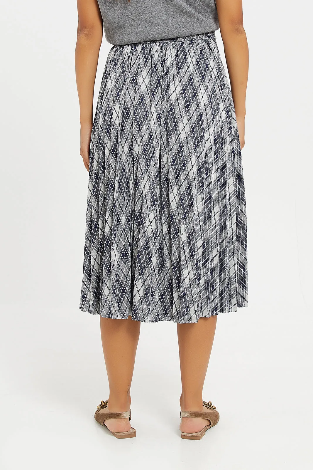 Women Charcoal Printed Pleated Skirt