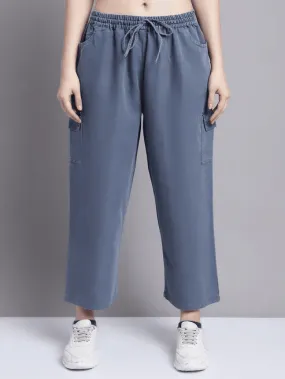 Women Grey multi pocket denim finish Culottes cargo cotton Pant 26