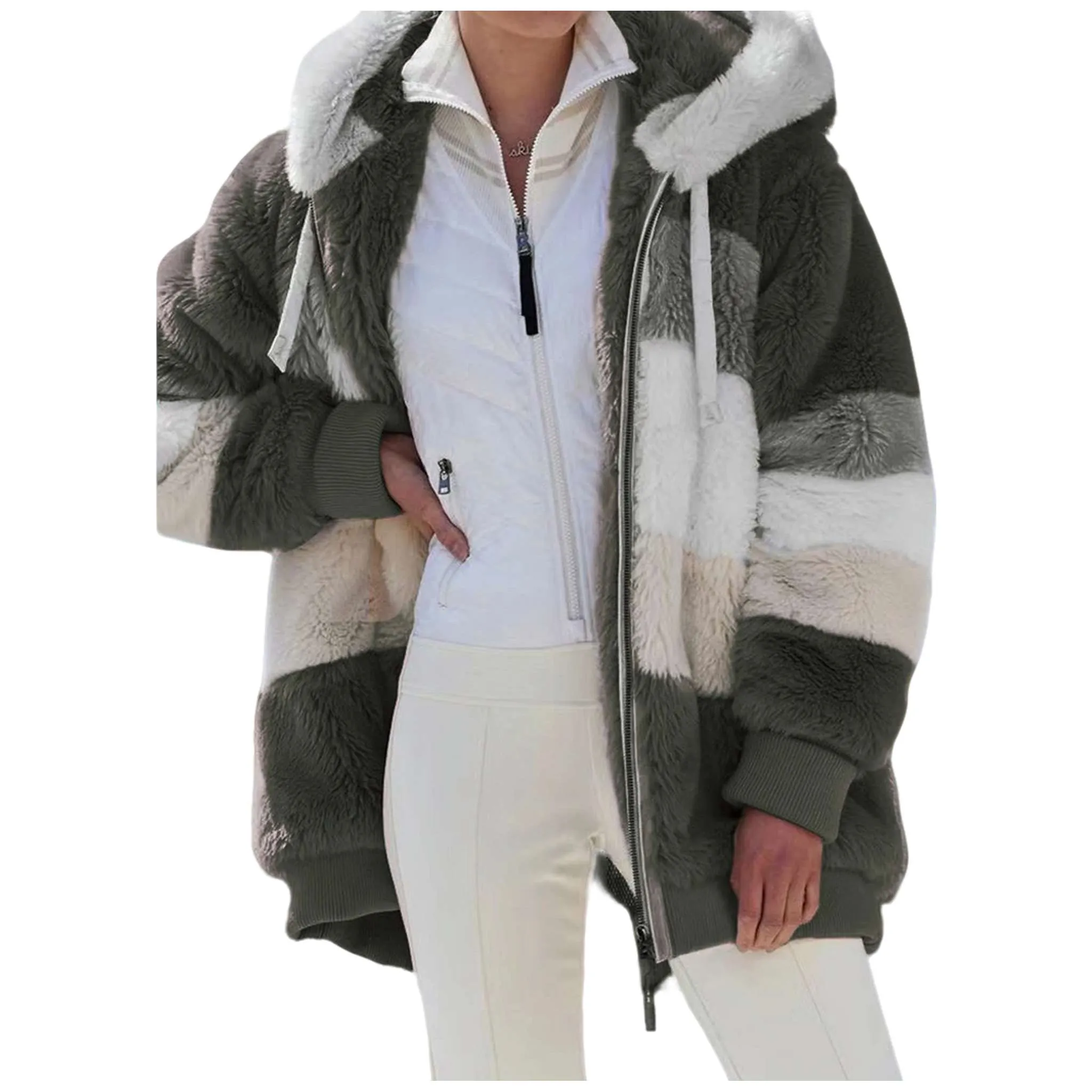 Women's Hooded Cashmere Patchwork Coat