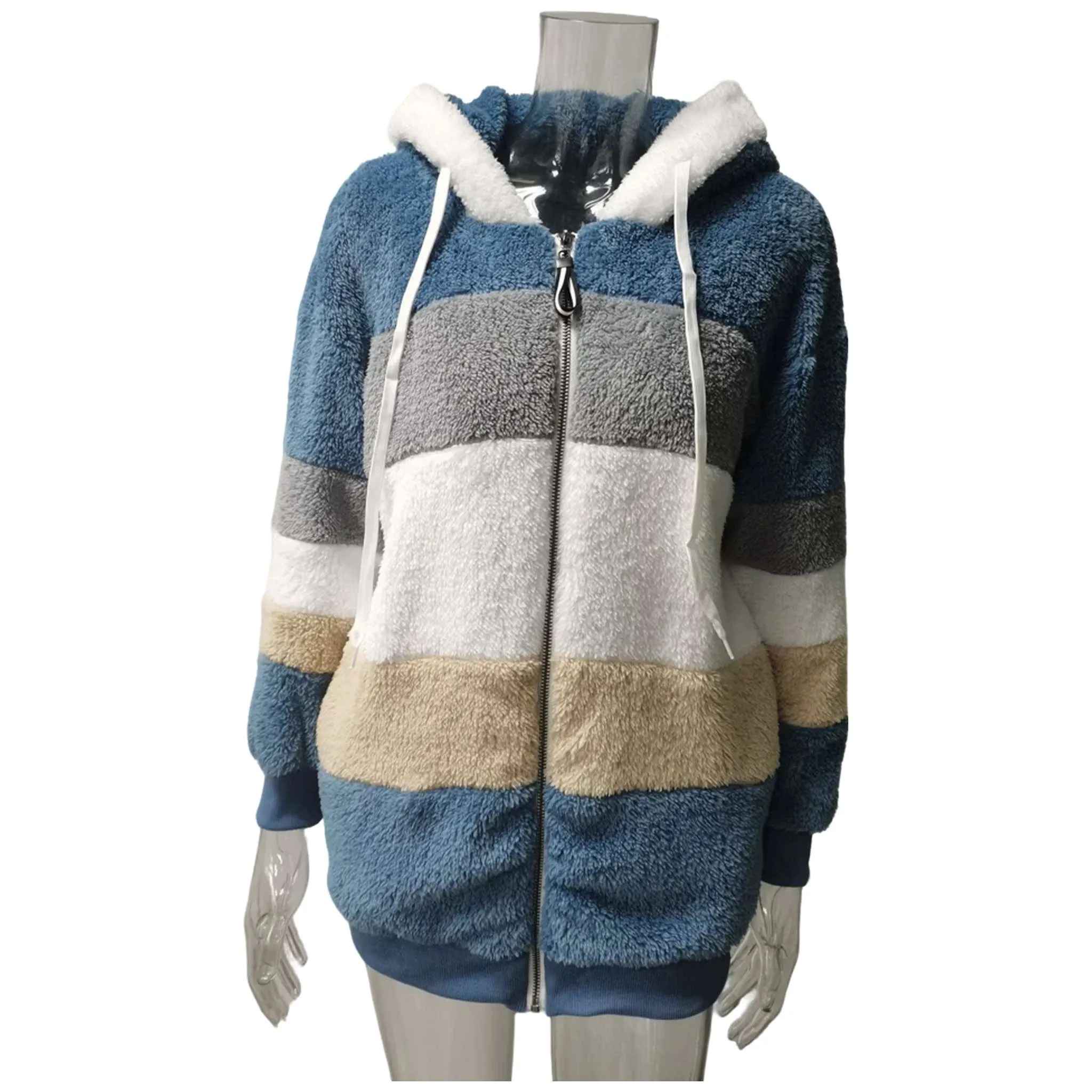 Women's Hooded Cashmere Patchwork Coat