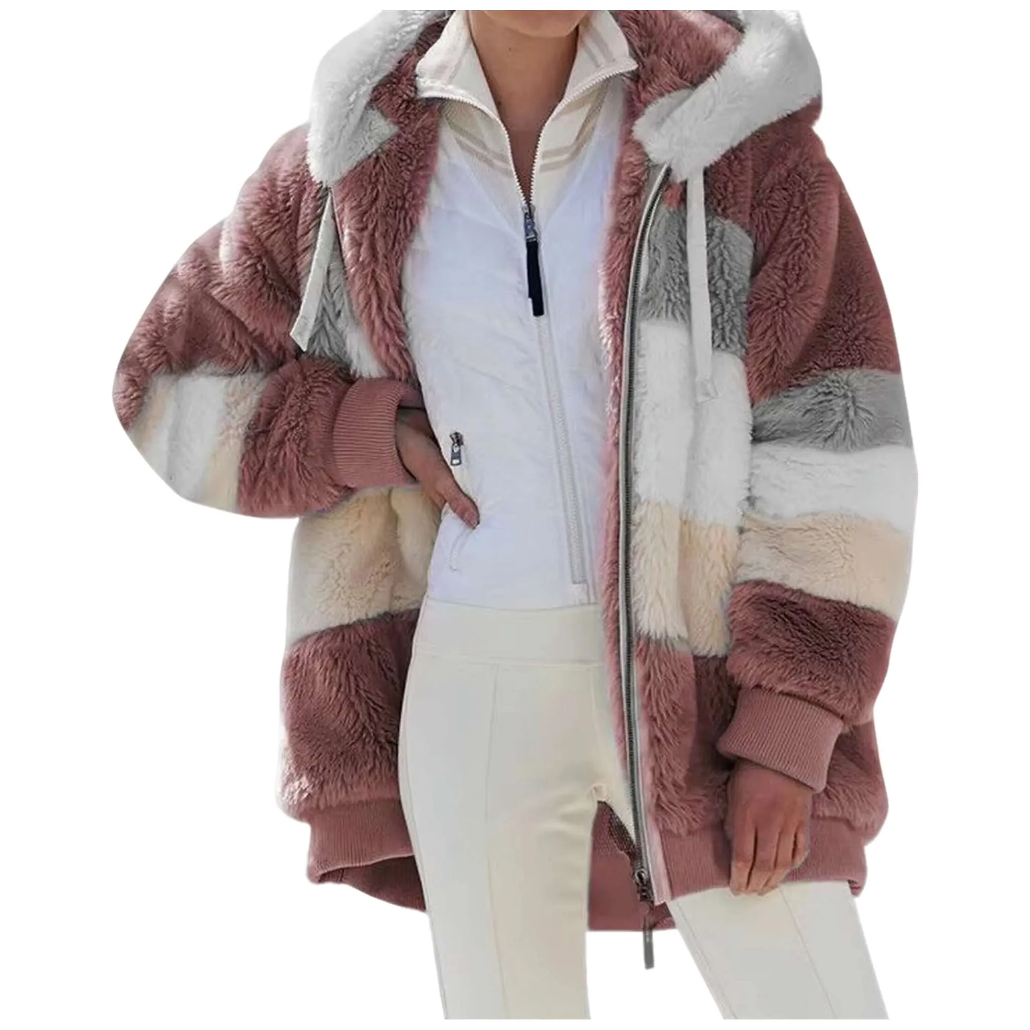 Women's Hooded Cashmere Patchwork Coat