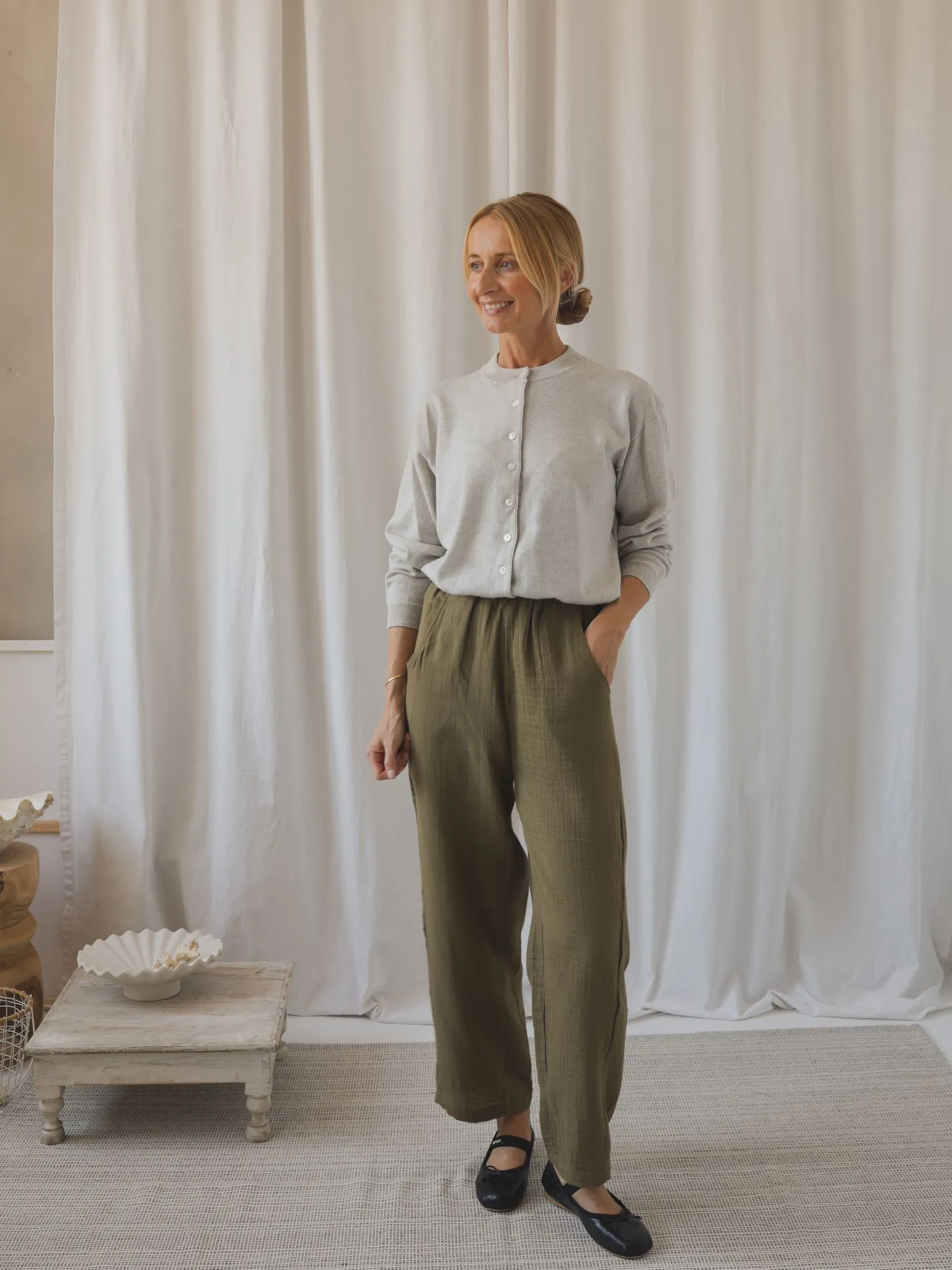 Women's Olive Muslin Pants