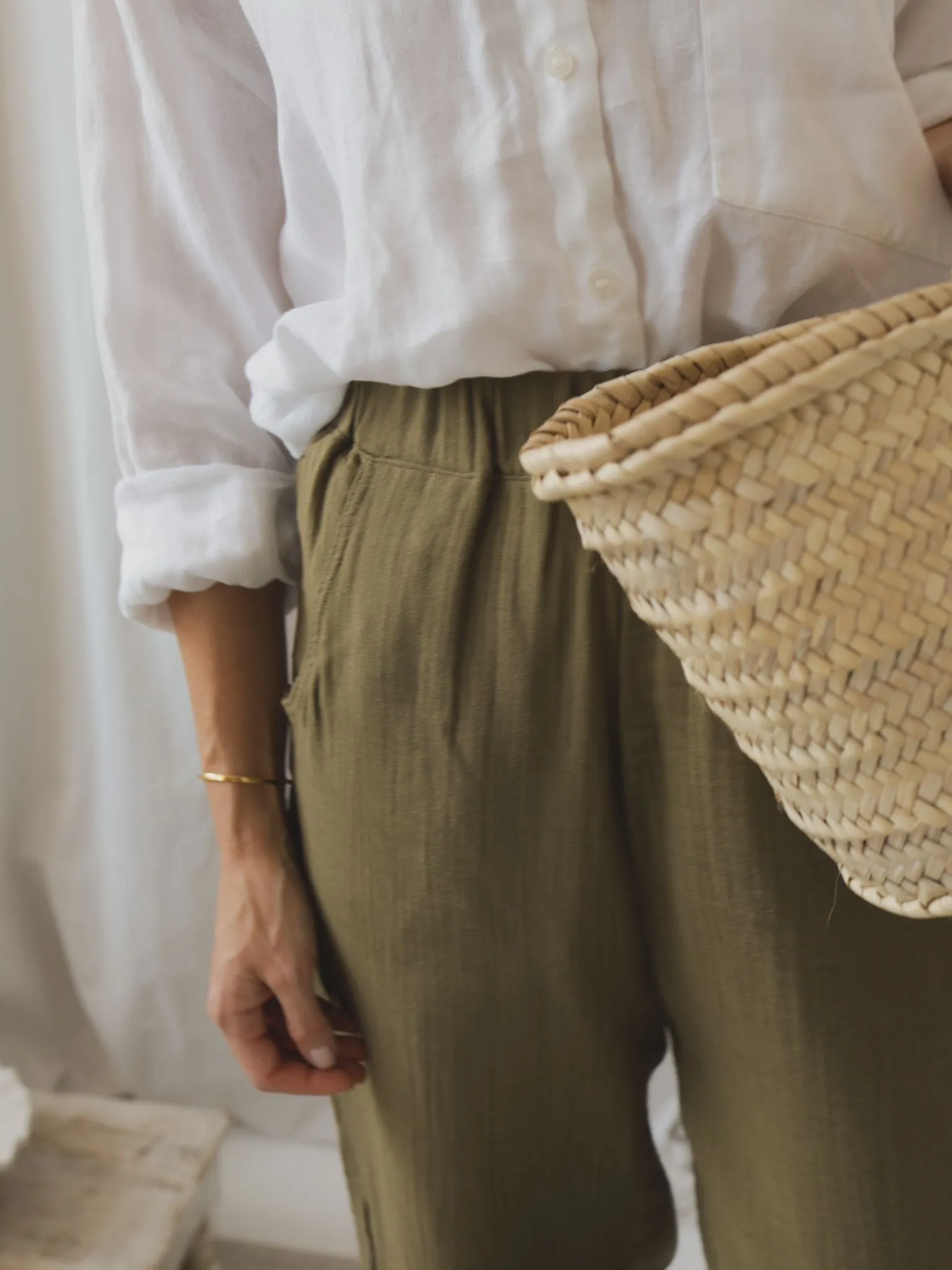 Women's Olive Muslin Pants