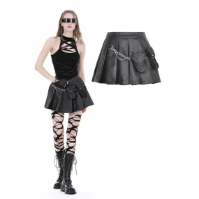 Women's Punk Multi-pocket Faux Leather Pleated Skirt