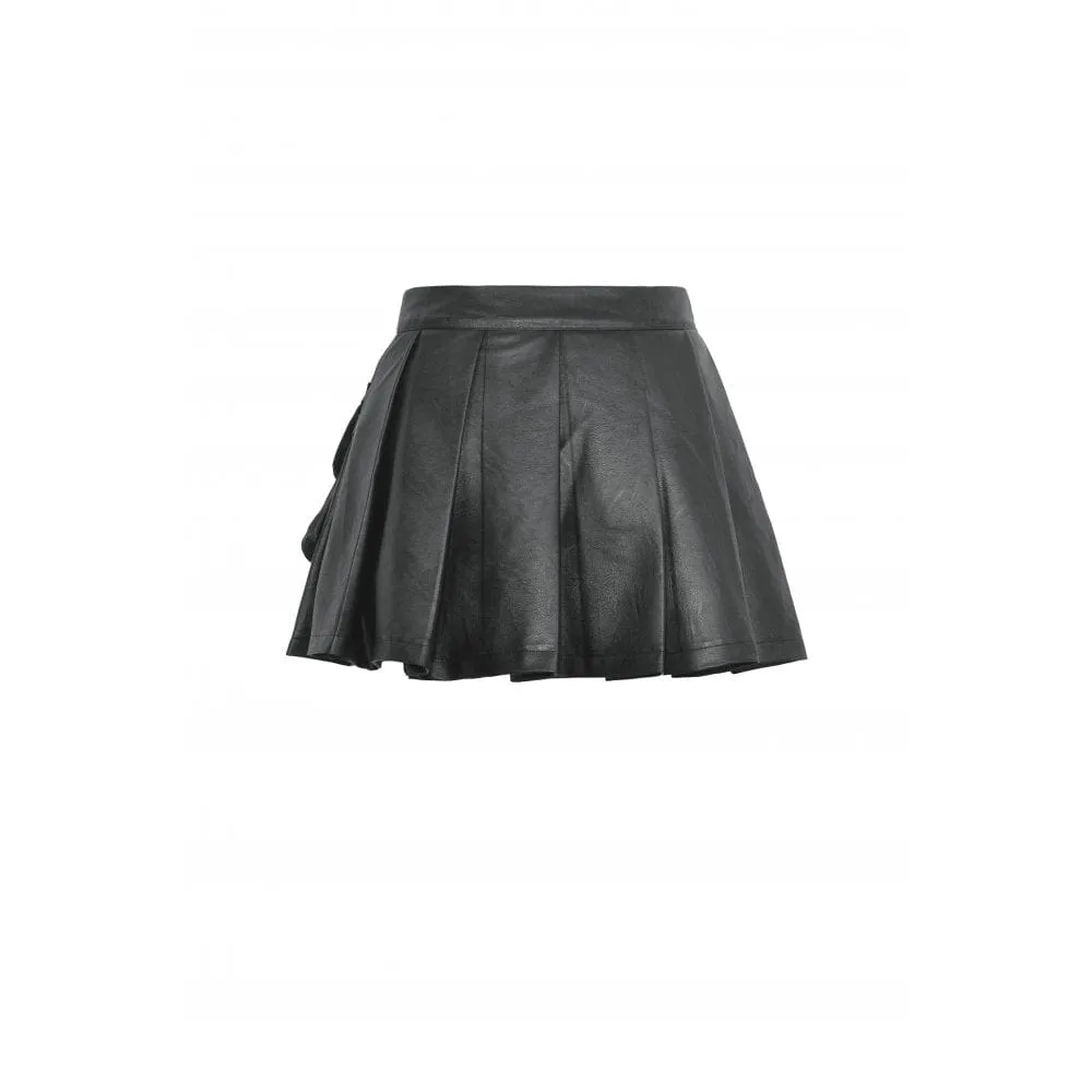 Women's Punk Multi-pocket Faux Leather Pleated Skirt