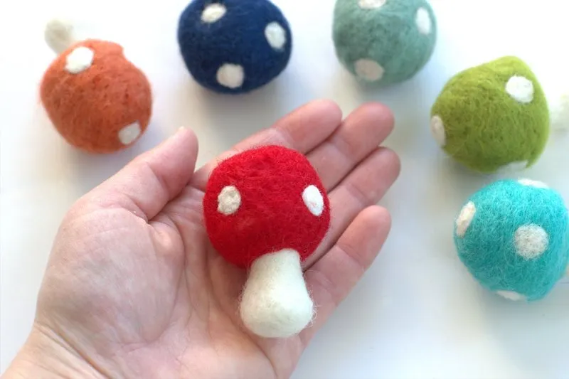 Wool Felt Mushroom Ornaments- Neutral Colors- 6 Pieces