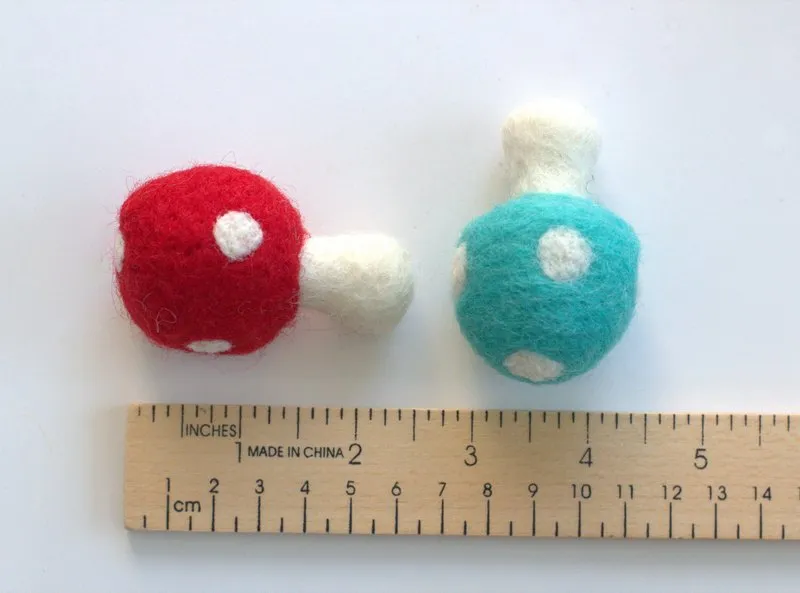 Wool Felt Mushroom Ornaments- Neutral Colors- 6 Pieces