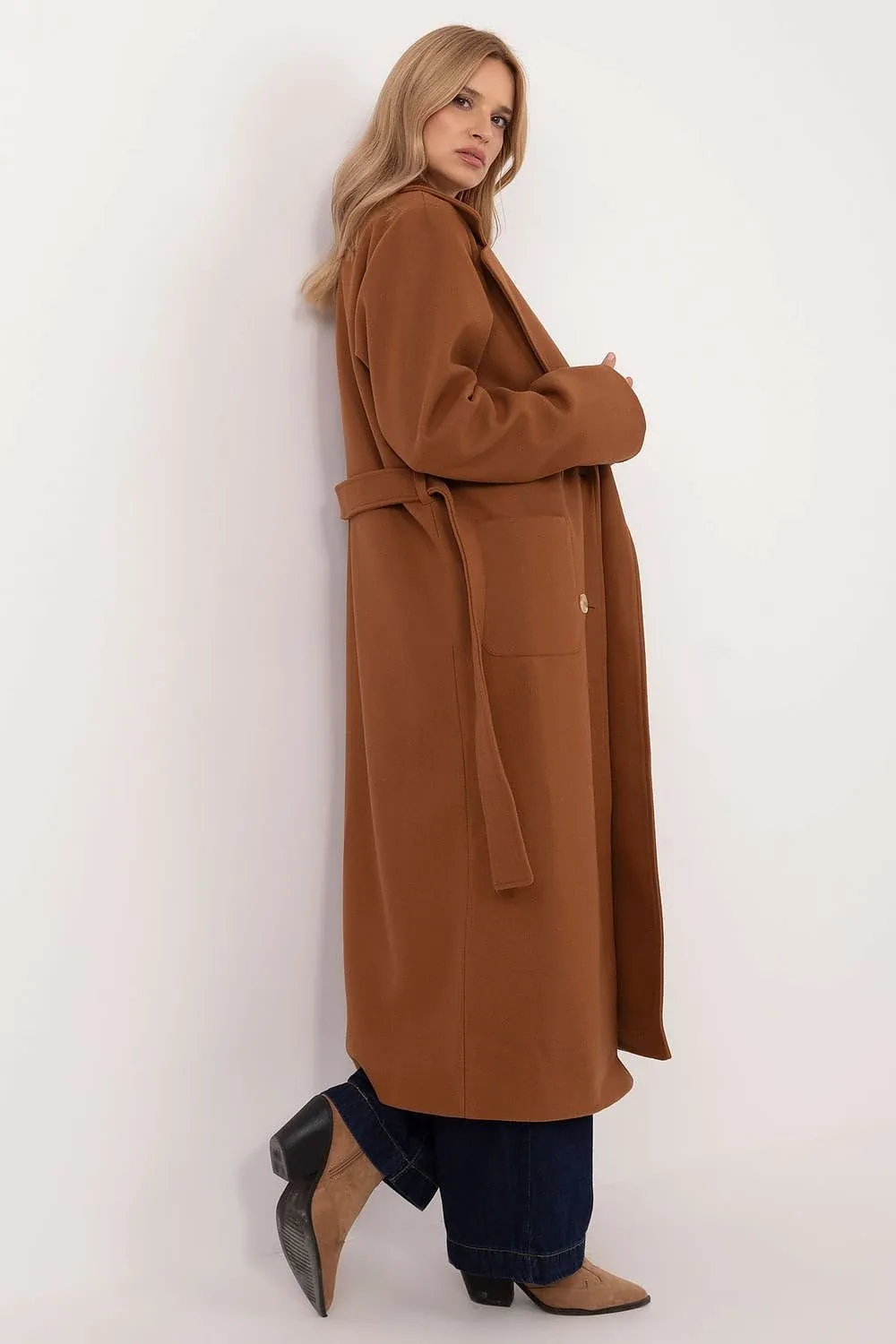 Wool Long Coat in Brown