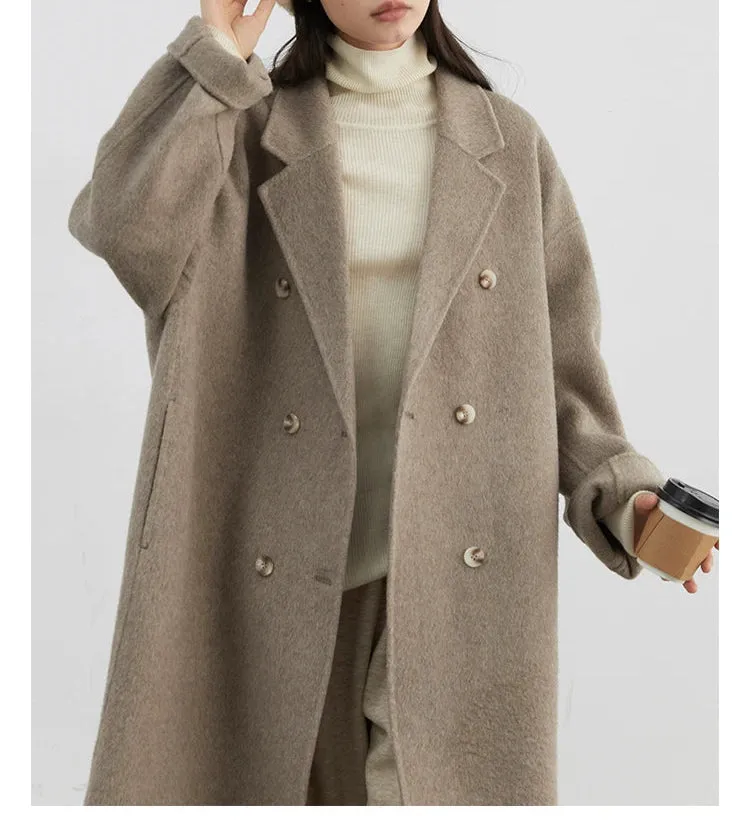 Woolen Double-breasted Basic Loose New Long Double-sided Coat