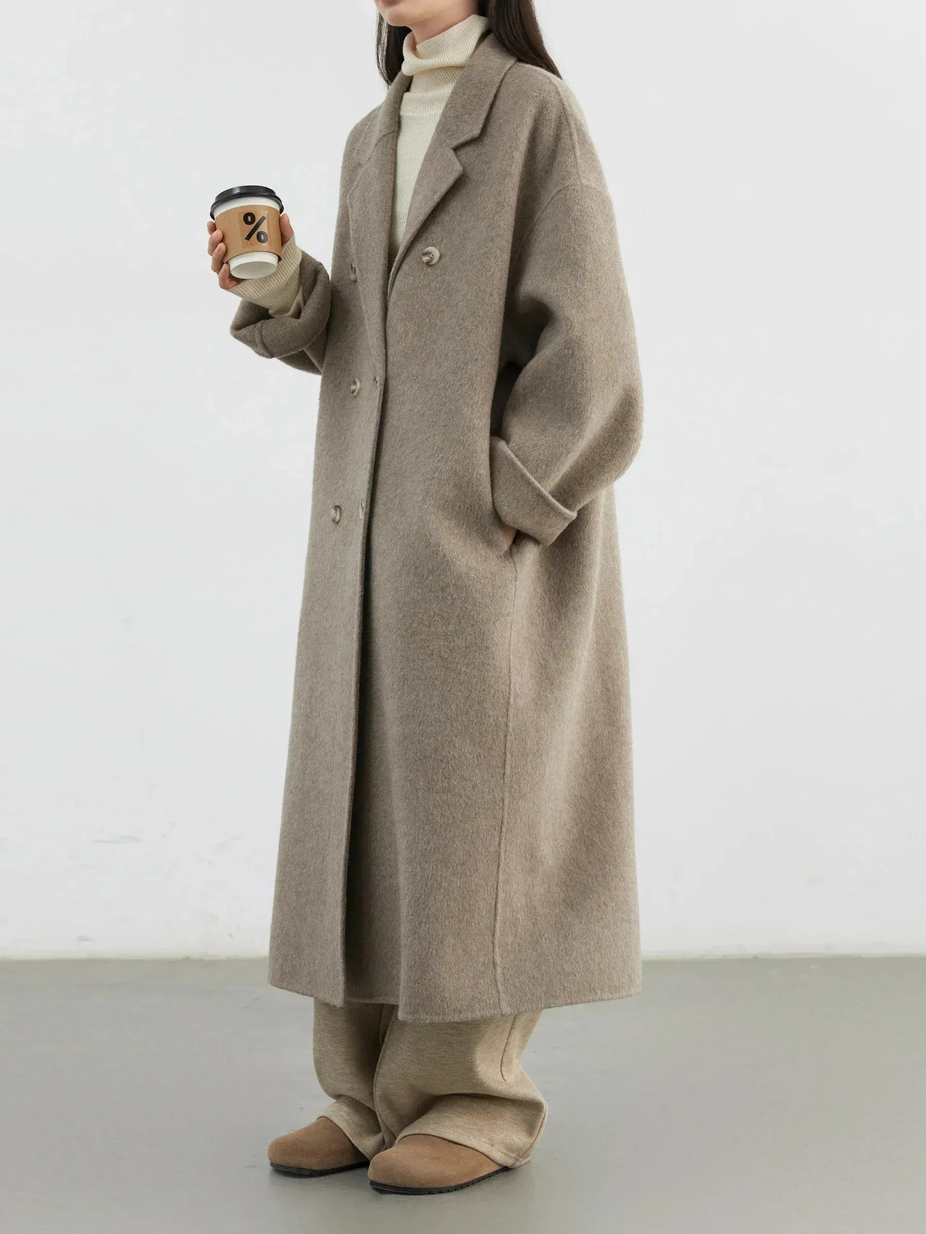 Woolen Double-breasted Basic Loose New Long Double-sided Coat