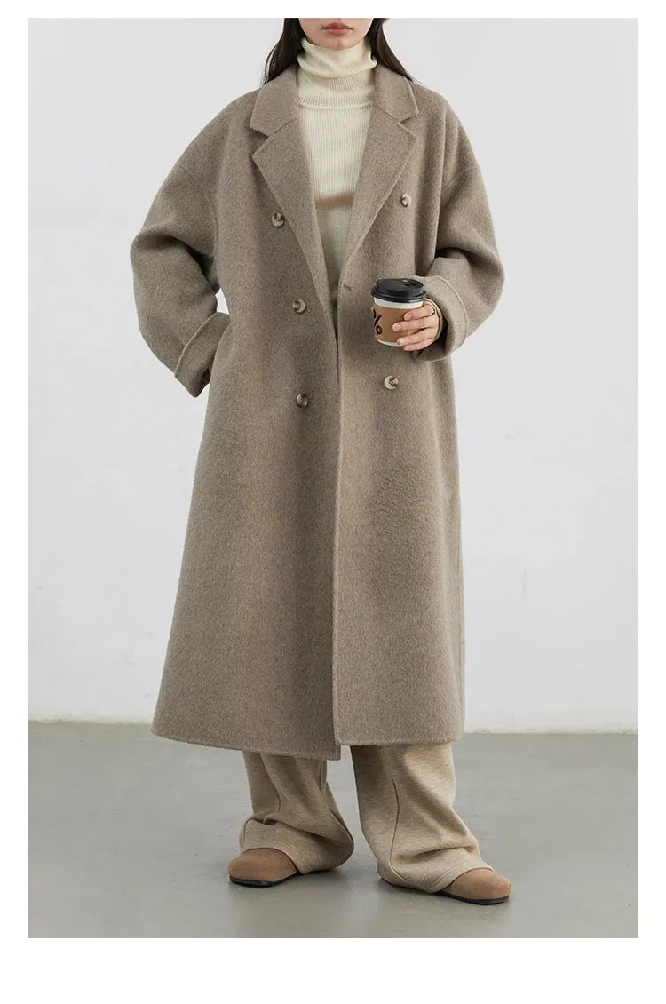 Woolen Double-breasted Basic Loose New Long Double-sided Coat